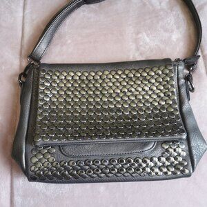 Cocktail Purse MMS Grey Silver Black Studded Crossbody